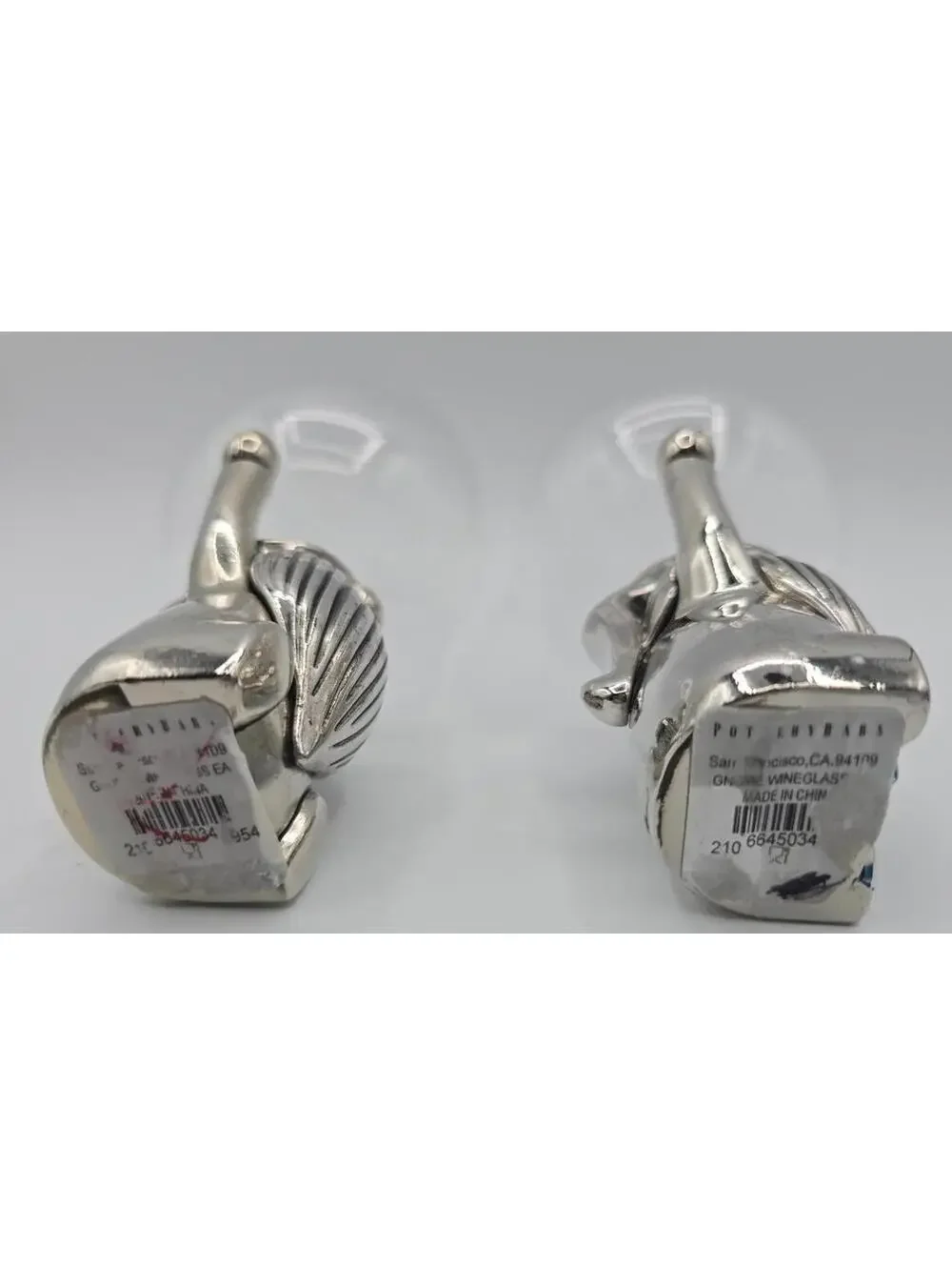 Pottery Barn Handblown Gnome Wine Glasses Set of 2 Zinc Base 14.5 oz